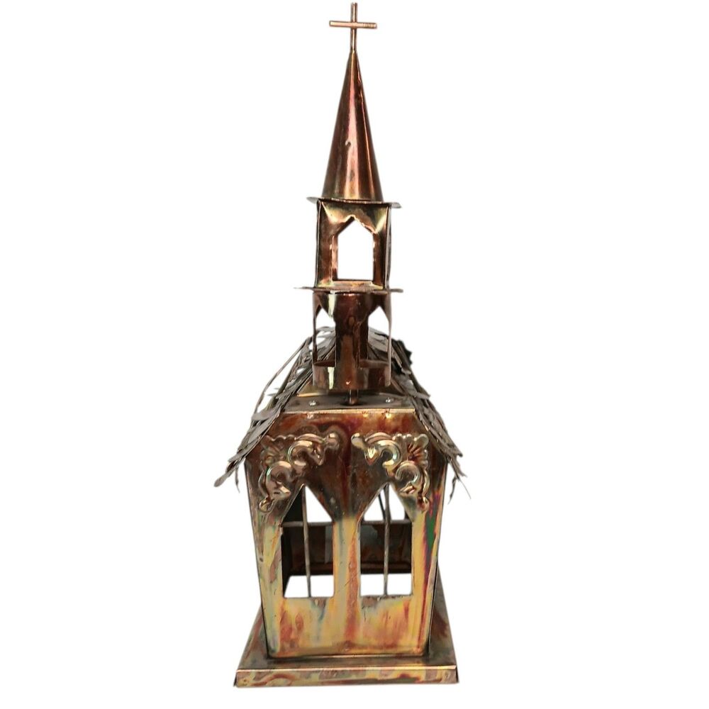 Vintage Copper Church Wind Up Music Box Plays Amazing Grace - Working
